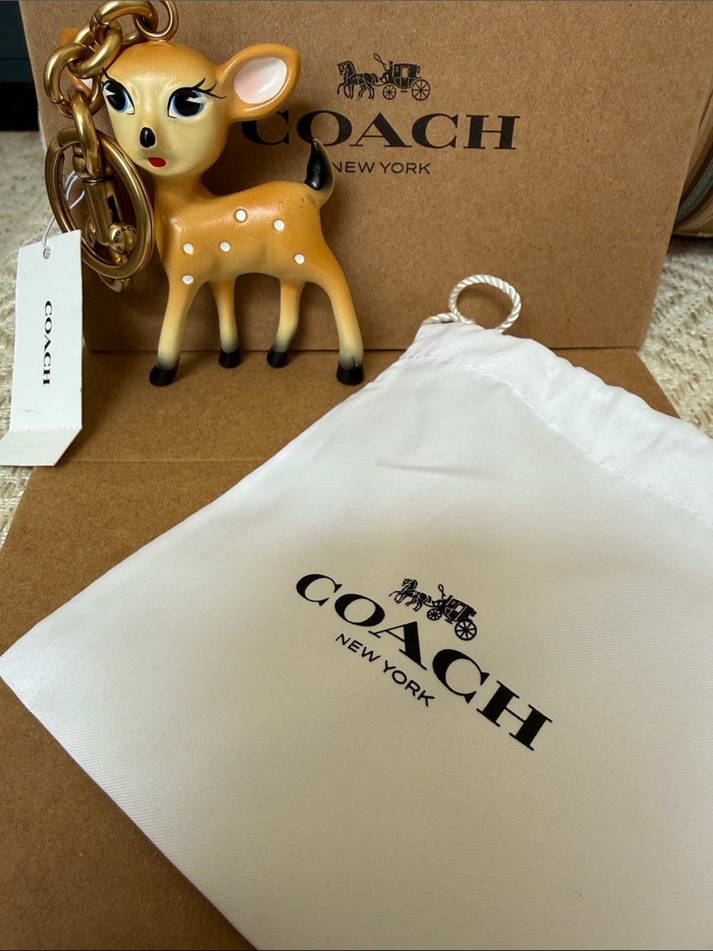 Coach Deer Bag Charm Gold Tan NWT - Picture 2 of 6